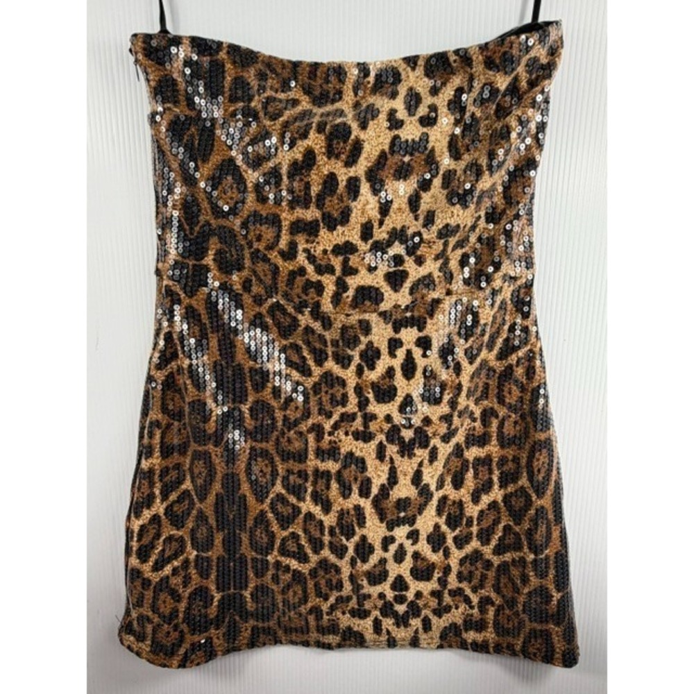 Sequin Leopard Print Tube Mini Dress Womens Large Strapless Party Y2K Clubwear - Picture 11 of 11